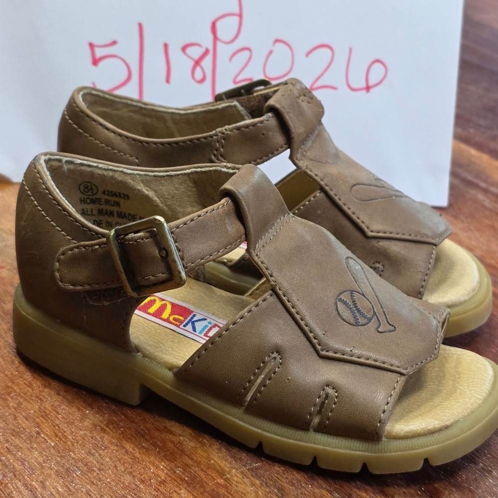 McKids Home Run Brown Baseball T-Strap Sandals Boy's Kid's Size 8.5 Vintage Y2K
